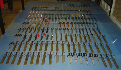 A display of wooden, antique and metal butterfly swords at Queensland Wing Chun Fu Academy
